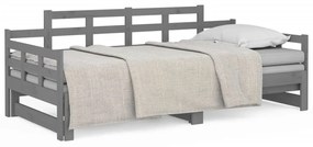 820354 vidaXL Pat de zi extensibil, gri, 2x(90x190) cm, lemn masiv de pin