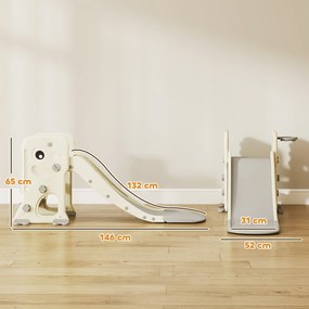 AIYAPLAY Tobogan pentru Copii cu Coș de Baschet și Minge Gri și Crem | Aosom Romania