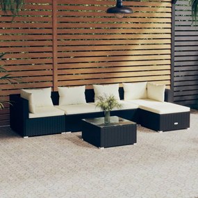3101663 vidaXL Set mobilier de grădină cu perne, 6 piese, negru, poliratan
