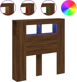 vidaXL Tăblie de pat cu LED, stejar maro, 100x18,5x103,5 cm, lemn