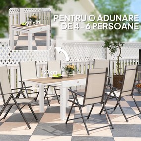 Outsunny Masă de Grădină Extensibilă din Aluminiu cu Blat din PSPC, 80/160x80x75 cm, Alb | Aosom Romania