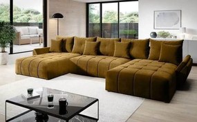 Colțar extensibil cu ladă de depozitare Berlin U Mustar 380x180 cm