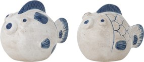 Set solniță și pipernița din ceramică albastră în formă de pești pictați manual, 9,5×6,5×9 cm, „Fugu"