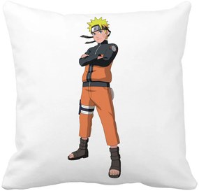 Perna Decorativa cu Naruto, 40x40 cm, Alba, Mata, Husa Detasabila, Burduf