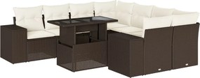 vidaXL Set canapele de grădină cu perne, 9 piese, maro, poliratan