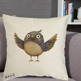 Perna Decorativa Pasare cu Aripi Intinse, 40x40 cm, Ecru, Husa Detasabila, Perna Inclusa, BEKZ®