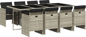 vidaXL Set mobilier grădină cu perne, 9 piese, gri deschis, poliratan