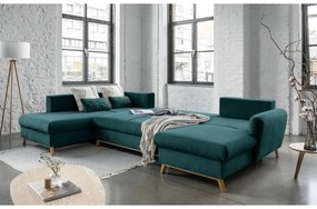 Canapea extensibilă în formă de "U" cu șezlong pe partea stângă Miuform Scandic Lagom, turcoaz