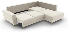 Colțar bej extensibil, cu spațiu de depozitare cu tapițerie din catifea (cu colț pe partea dreaptă-în formă de ”L”) Kyoto – Cosmopolitan Design