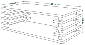 Mazzoni PORTO Stejar Wotan/Alb Lucios - MĂSUȚĂ DE CAFEA MODERNĂ CU LAMELE 2în1 PE ROȚI/PICIOARE