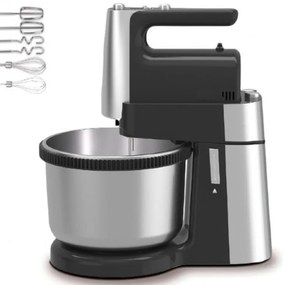 Mixer cu bol Royalty Line cu bol RL-HM19015, 400W, 6 palete, 3 L, Turbo, 5 viteze, Negru/Inox