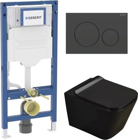 Set rezervor incastrat Geberit Duofix cu set fixare si clapeta Sigma20 negru mat plus vas WC Rune Jord cu capac softclose