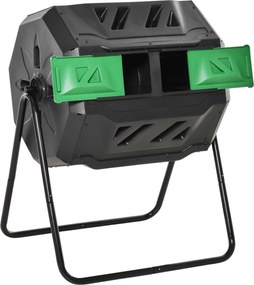 Outsunny Compostor Rotativ cu 2 Secțiuni și 8 Prize de Aerisire din Oțel și PP, 160L, 71x65x96 cm, Gri | Aosom Romania