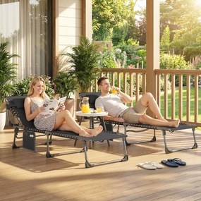 Outsunny Set de 2 Șezlonguri de Grădină Pliabile, Reglabile pe 5 Niveluri, cu Perne, Șezlonguri Textilenă cu Buzunar Lateral, Mâner, pentru Plajă, Piscină, 57x200x38 cm, Negru | Aosom Romania