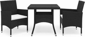 vidaXL Set mobilier grădină, 5 piese, negru, poliratan/sticlă tratată