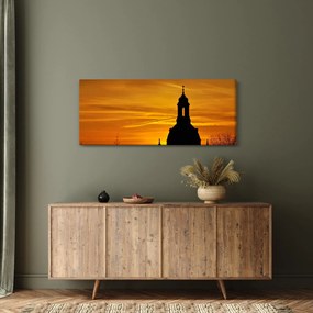 Tablou cu biserică în apus de soare (120x50 cm)