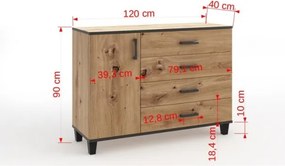 Comodă POLA 02 – 120x40x90 cm – Stejar Artisan