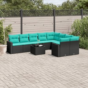 vidaXL Set canapele de grădină cu perne, 10 piese, negru, poliratan