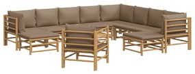 Set mobilier de grădină cu perne gri taupe, 12 piese, bambus