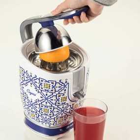 Presa electrica pentru citrice Ariete VINTAGE JUICER 0413/0C, 85W, Corp metalic, Functionare silentioasa, 2 atasamente, Alb/Albastru