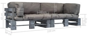 Set canapea gradina paleti cu perne gri, 2 piese, lemn de pin Gri, 2