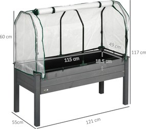 Outsunny Pat de Grădină Înălțat cu Acoperiș din PE, Jardinieră din Lemn pentru Exterior cu 4 Orificii de Drenaj, pentru Flori și Legume, pentru Grădină, Balcon, 121x55x117 cm, Gri Închis | Aosom Romania
