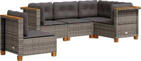 vidaXL Set canapea de grădină cu perne, 5 piese, gri, poliratan