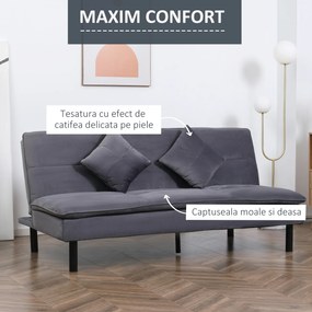 HOMCOM Canapea extensibila cu 3 locuri cu spatar reglabil pe 2 niveluri si scaun tapitat, efect de catifea gri | AOSOM RO