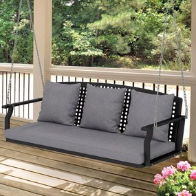 Outsunny Balansoar pentru verandă 3 locuri, bancă de grădină cu 3 perne pentru spate, pernă de șezut, dispozitiv de suspendare, Gri | Aosom Romania