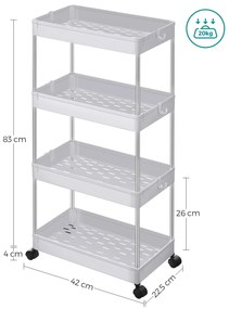 Raft multifunctional pe roti MOBIX cu 4 cosuri, alb