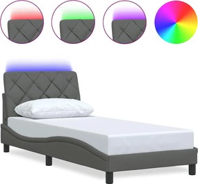 vidaXL Cadru de pat cu LED fără saltea gri închis 90x190 cm textil