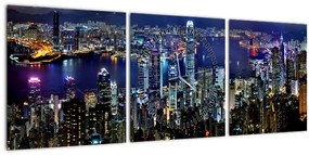 Tablou orașului nocturn (cu ceas) (90x30 cm)