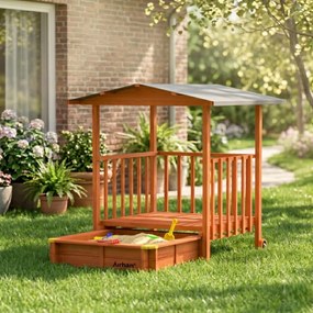 Groapa cu nisip cu verandă SUNNY, 130x130x143cm, maro/gri Jurhan