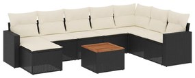 3256588 vidaXL Set mobilier de grădină cu perne, 9 piese, negru, poliratan