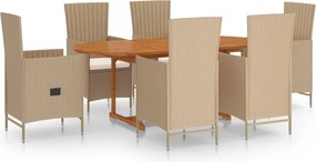 vidaXL Set mobilier de grădină, 7 piese, bej, poliratan