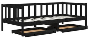 3083688 vidaXL Pat de zi cu sertare, negru, 90x200 cm, lemn masiv de pin