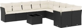 vidaXL Set canapele de grădină cu perne, 11 piese, negru, poliratan