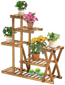 Outsunny Étagère à Fleurs en Bois Supports de Pots Porte Plante Bois 6 rafturi - dim. 98L x 28l x 95H cm - Lemn de Brad tratat carbonizare pentru Interior Grădină Terasă Balcon | Aosom Romania