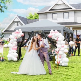 Outsunny Pergolă Pliabilă cu 6 Plase de Țânțari, Pergolă de Grădină cu Structură din Oțel, 591x295cm, Crem Alb | Aosom Romania