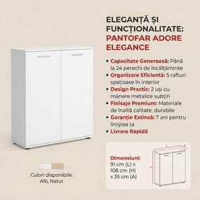 Pantofar Adore Elegance, 2 usi, 5 rafturi, capacitate 24 perechi incaltaminte, Alb - Natur, 91x108x35 cm