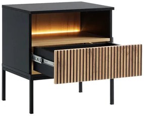 Noptieră Dernas S54 (Negru grafit + Stejar wotan) (cu iluminat LED galben). 1104505