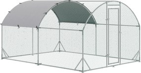 PawHut Coteț pentru Găini de Exterior, 2.8x3.8x2m Recintă din Oțel Zincat cu Acoperiș Impermeabil Anti-UV și Încuietoare, Găini, Iepuri și Rațe | Aosom Romania
