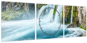 Tablou - Stânci și cascade (cu ceas) (90x30 cm)