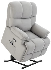 HOMCOM Scaun cu Ajutor pentru Ridicare, Scaun de Masaj, Fotoliu Relaxant cu Port USB, Scaun TV cu Telecomandă, Buzunar Lateral, Scaun TV Inclinabil în Aspect de Catifea, Gri | Aosom Romania