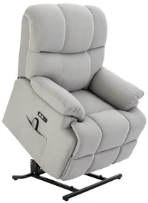 HOMCOM Scaun cu Ajutor pentru Ridicare, Scaun de Masaj, Fotoliu Relaxant cu Port USB, Scaun TV cu Telecomandă, Buzunar Lateral, Scaun TV Inclinabil în Aspect de Catifea, Gri | Aosom Romania