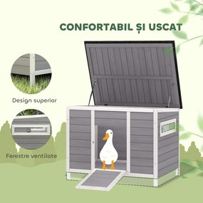 PawHut Căsuță pentru Rațe cu Acoperiș Rabatabil, Ferestre și Rampă, din Lemn, 93x70x72 cm, Multicolor | Aosom Romania