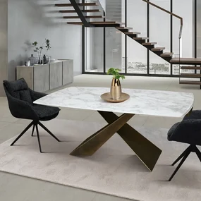 MIRABELLE -MASA BLAT ROTUNJIT CERAMICA ALB  EXTENSIBILA -PICIOR METALIC BRONZ  160 cm/90 cm