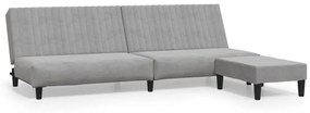 3081854 vidaXL Canapea extensibilă cu taburet, 2 locuri, gri deschis, catifea