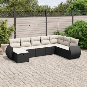 vidaXL Set mobilier de grădină cu perne, 8 piese, negru, poliratan