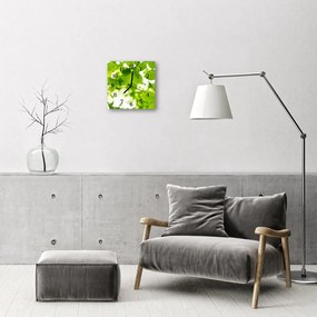 Ceas de perete din sticla pătrat Frunze Flori și plante verzi